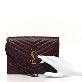SAINT LAURENT Grain De Poudre Matelasse Chevron Monogram Envelope Clutch Rouge Legion