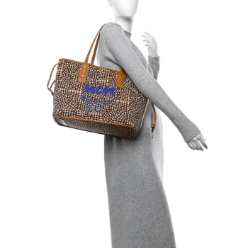 MCM Visetos Medium Liz Reversible Shopper Tote Cognac