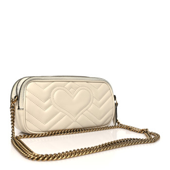 GUCCI Calfskin Matelasse Mini GG Marmont Chain Crossbody Bag Mystic White