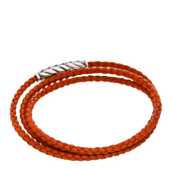 DAVID YURMAN Sterling Silver Leather Mens Chevron Triple-Wrap Bracelet Orange