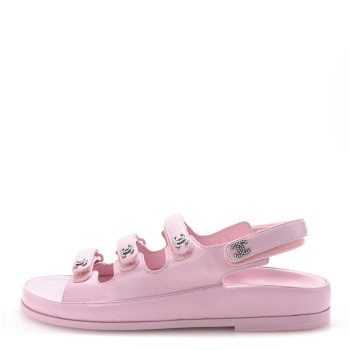 CHANEL Lambskin Crystal CC Velcro Dad Sandals 36.5 Light Pink