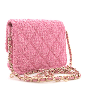 CHANEL Tweed Quilted Flap Chain Waist Bag Pink