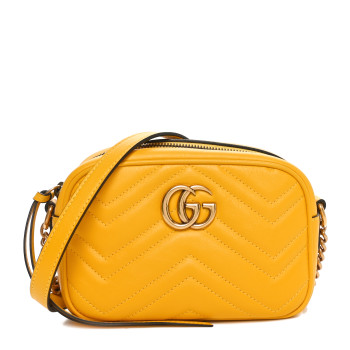 GUCCI Calfskin Matelasse Mini GG Marmont Chain Shoulder Bag Stone Topaz