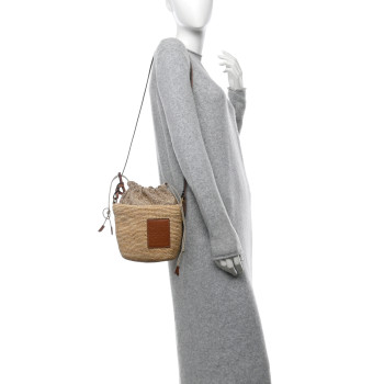 LOEWE Calfskin Raffia Anagram Paulas Ibiza Pochette Bag Natural Tan