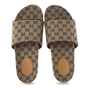 GUCCI Canvas GG Monogram Mens Slide Sandals 12 Beige