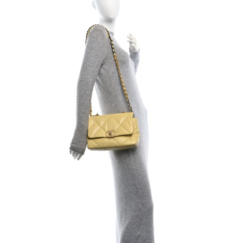 CHANEL Lambskin Quilted Medium Chanel 19 Flap Yellow