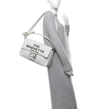 FENDI X MARC JACOBS Canvas Logo Maxi Baguette White Black