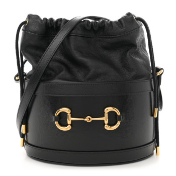 GUCCI Azalea Sakai Calfskin Horsebit 1955 Drawstring Bucket Bag Black