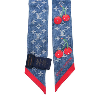 LOUIS VUITTON LV X TM Silk Monogram Cerises Bandeau Denim Blue