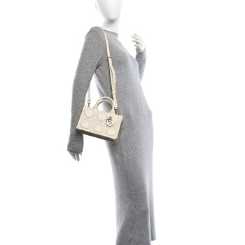 CHRISTIAN DIOR Calfksin Macrocannage Mini Book Tote White