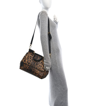 DOLCE & GABBANA Canvas Leopard Print Large Miss Sicily Satchel