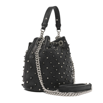 CHANEL Lambskin Studded Chevron Quilted Small Stud Wars Drawstring Bag Black