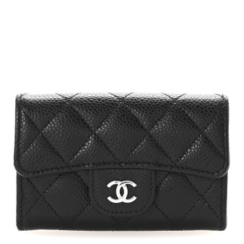 CHANEL Caviar Quilted Flap Card Holder Wallet Black