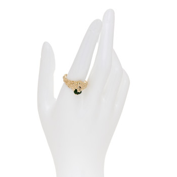 GUCCI 18K Yellow Gold Diamond Chrome Diopside Lion Head Ring 58 8.5