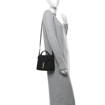 SAINT LAURENT Grain de Poudre Mini Classic Monogram Cassandra Top Handle Black Rouge Legion