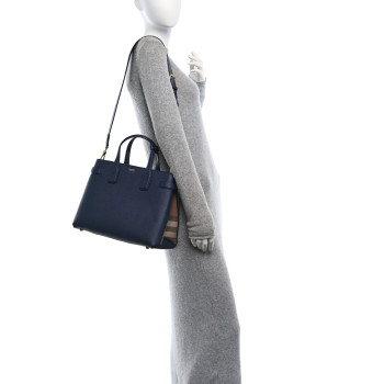 BURBERRY Derby Calfskin Vintage Check Medium Banner Tote Regency Blue