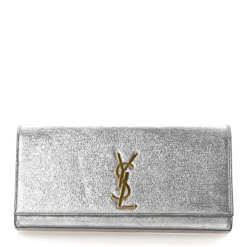 SAINT LAURENT Textured Metallic Calfskin Classic Monogram Cassandre Clutch Silver
