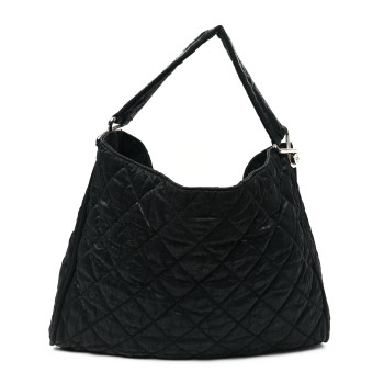 CHANEL Crinkled Coated Canvas Le Marais Hobo Black