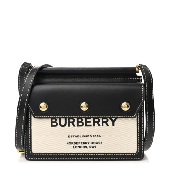 BURBERRY Smooth Calfskin Canvas Horseferry Print Mini Title Bag with Pocket Black