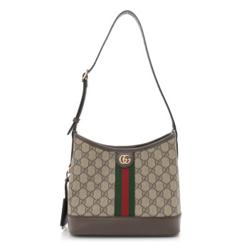 GUCCI GG Supreme Monogram Textured Dollar Calfskin Web Small Ophidia Bucket Shoulder Bag Beige Ebony New Acero