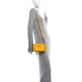 GUCCI Calfskin Matelasse Mini GG Marmont Chain Shoulder Bag Stone Topaz