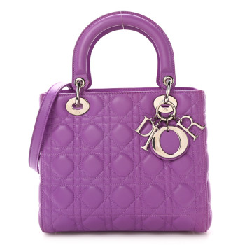 CHRISTIAN DIOR Lambskin Cannage Medium Lady Dior Purple