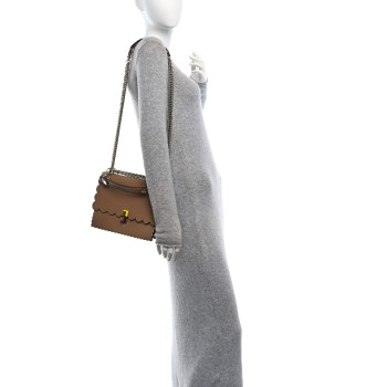FENDI Vitello Liberty Scalloped Studded Kan I Shoulder Bag Sand