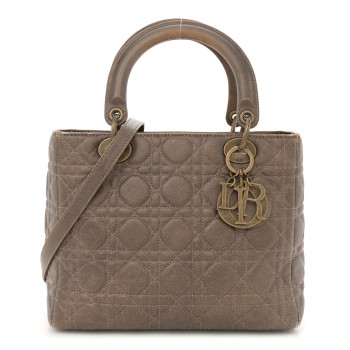 CHRISTIAN DIOR Metallic Lambskin Cannage Medium Lady Dior Bronze