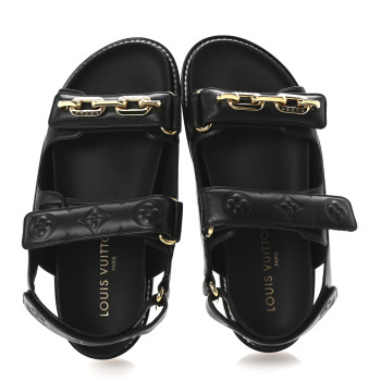 LOUIS VUITTON Lambskin Chain Link Paseo Flat Comfort Sandals 39 Black