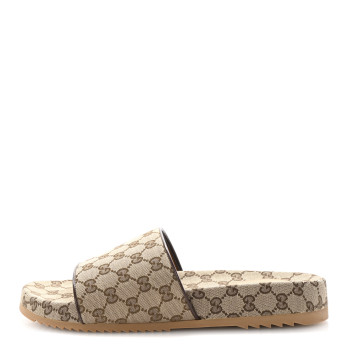 GUCCI Canvas GG Monogram Mens Slide Sandals 12 Beige