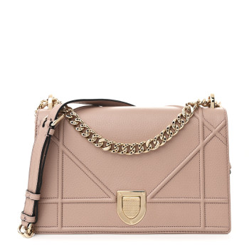 CHRISTIAN DIOR Grained Calfskin Medium Diorama Flap Bag Nude