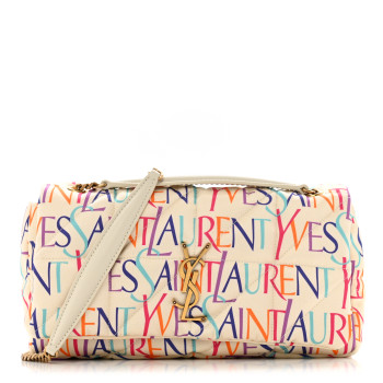 SAINT LAURENT Silk Carre Rive Gauche Print Patchwork Monogram Medium Jamie Multicolor White