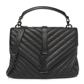 SAINT LAURENT Sheepskin Matelasse Chevron Monogram Monochrome Medium College Bag Black