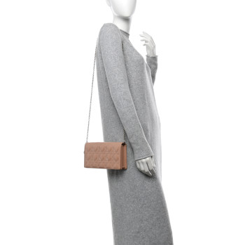 CHRISTIAN DIOR Patent Cannage Lady Dior Chain Wallet Rose Clair