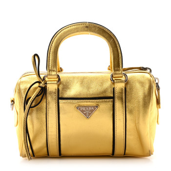 PRADA Metallic Calfskin Small Top Handle Bag Platino