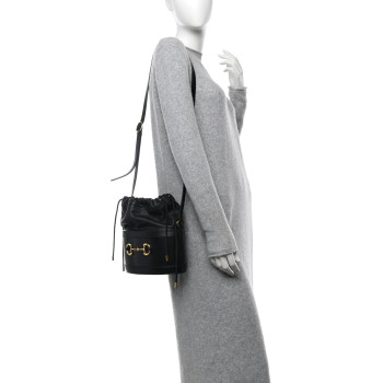 GUCCI Azalea Sakai Calfskin Horsebit 1955 Drawstring Bucket Bag Black