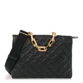 LOUIS VUITTON Lambskin Embossed Monogram Coussin MM Black