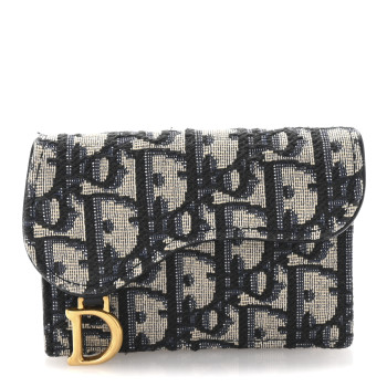 CHRISTIAN DIOR Oblique Saddle Card Holder Blue