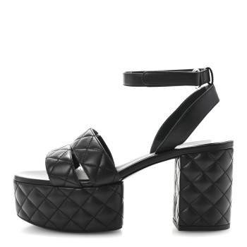 CHANEL Lambskin Quilted Logo Platform Sandals 39 Black