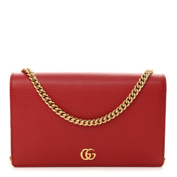 GUCCI Dollar Calfskin Mini GG Marmont Chain Wallet Hibiscus Red