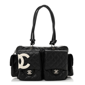 CHANEL Calfskin Quilted Large Cambon Multipocket Reporter Black White
