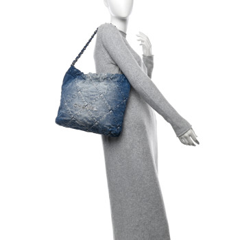 CHANEL Denim Quilted Small Chanel 22 Blue