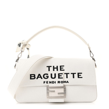 FENDI X MARC JACOBS Canvas Logo Maxi Baguette White Black