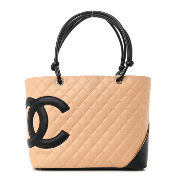 CHANEL Calfskin Quilted Large Cambon Tote Beige Black