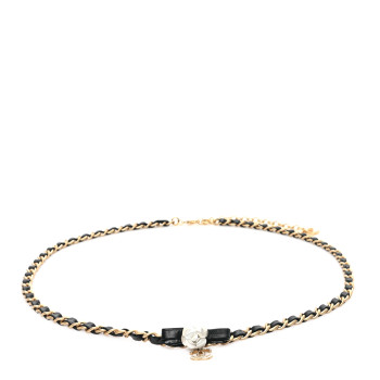 CHANEL Calfskin Crystal Chain Camellia Belt 95 38 Black Gold