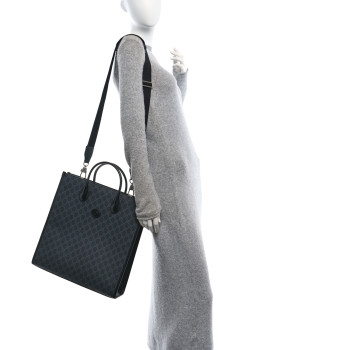 GUCCI GG Supreme Monogram Azalea Calfskin Medium Retro Interlocking G Vertical Tote Bag Black