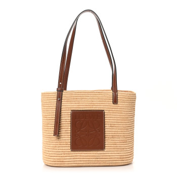 LOEWE Raffia Small Square Basket Tote Bag Natural Tan