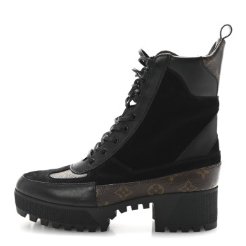 LOUIS VUITTON Suede Calfskin Monogram Laureate Platform Desert Boots 40 Black