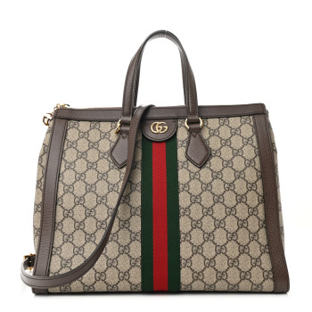 GUCCI GG Supreme Monogram Web Medium Ophidia Tote Bag Brown
