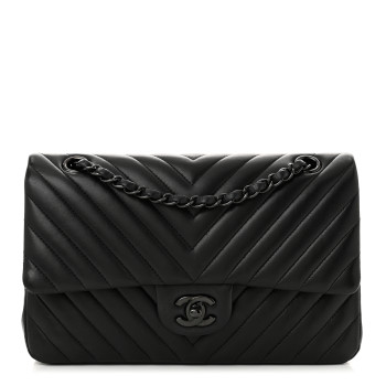 CHANEL Lambskin Chevron Quilted Medium Double Flap So Black